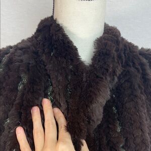 Rabbit Fur knit Vest chocolate Mettalic real soft genuine fur